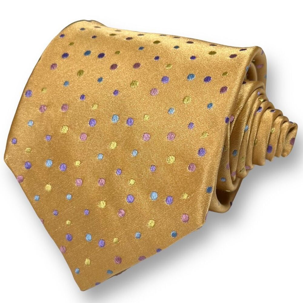 TED BAKER LONDON Men’s Multicolored Polka Dot Tie, 100% Silk, Hand Tailed in USA